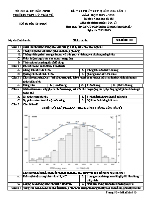 Đề thi thử THPT Quốc gia môn Địa lý lần 1 - Mã đề 115 - Năm học 2019-2020 - Trường THPT Lý Thái Tổ (Có đáp án)